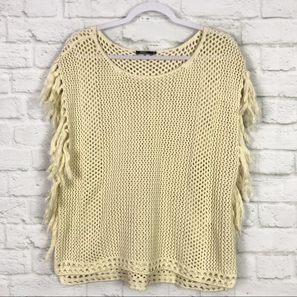 Silver Jeans Cream Open Knit Tassel Fringe Top XL